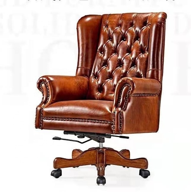 Antique luxury high back classic vintage boss manager genuine antique leather executive swivel office chair