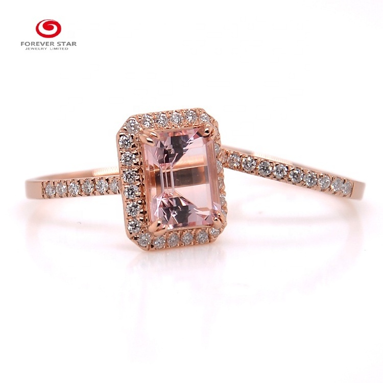 Fashion Design 18K Rose Gold Plated Cushion Morganite Moissanite Ring Diamond Ring