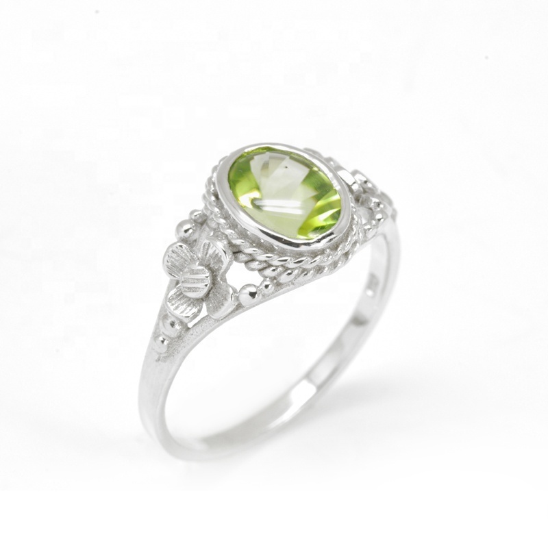 Wholesale Custom Promotion Gemstone Peridot Jewelry 925 Sterling Silver Ring With Natural peridot Stone