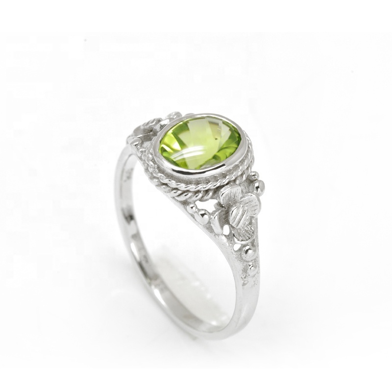 Wholesale Custom Promotion Gemstone Peridot Jewelry 925 Sterling Silver Ring With Natural peridot Stone