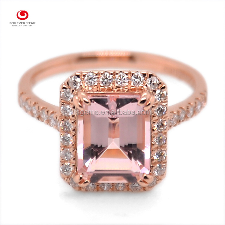 Fashion Design 18K Rose Gold Plated Cushion Morganite Moissanite Ring Diamond Ring