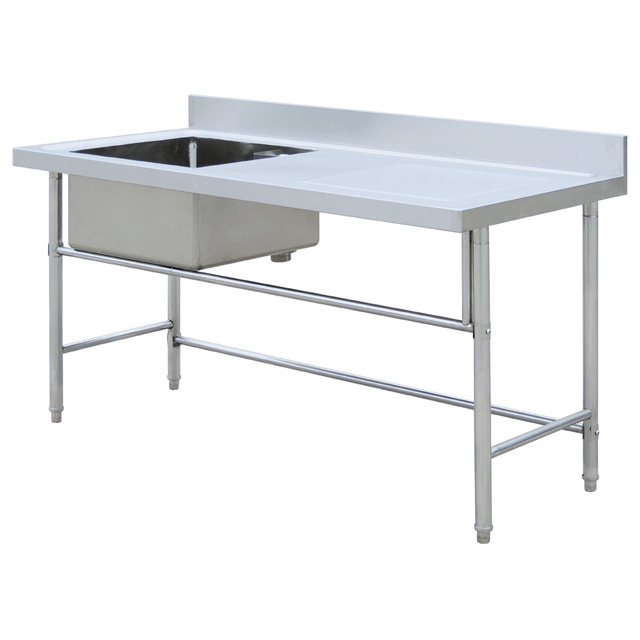 commercial sink stainless steel kitchen sink 304 stainless steel one sink table with splash for restaurant made in China