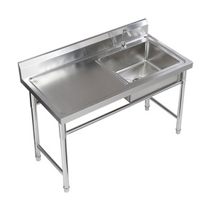 commercial sink stainless steel kitchen sink 304 stainless steel one sink table with splash for restaurant made in China