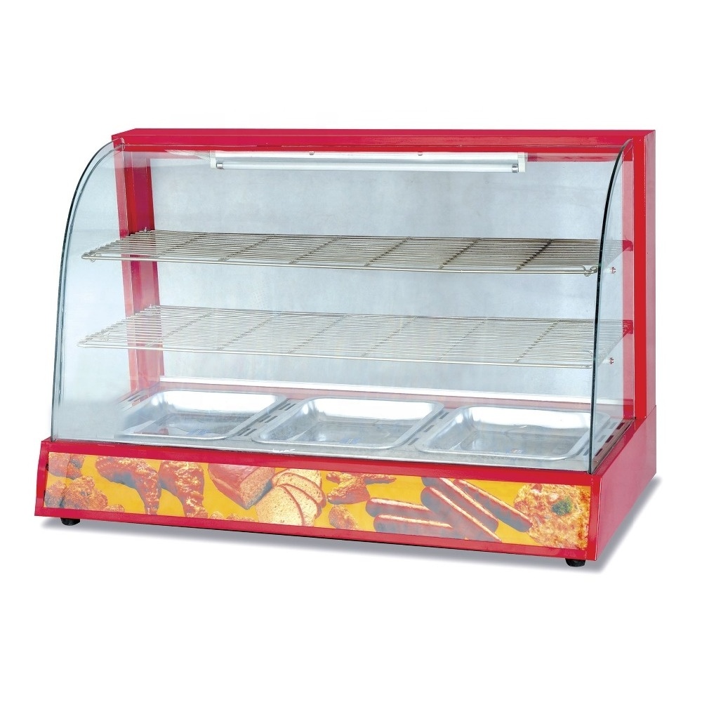 Curved Glass Kitchen Warmer Display / Food Warmer Display Counter / Hot Warmer Cabinet