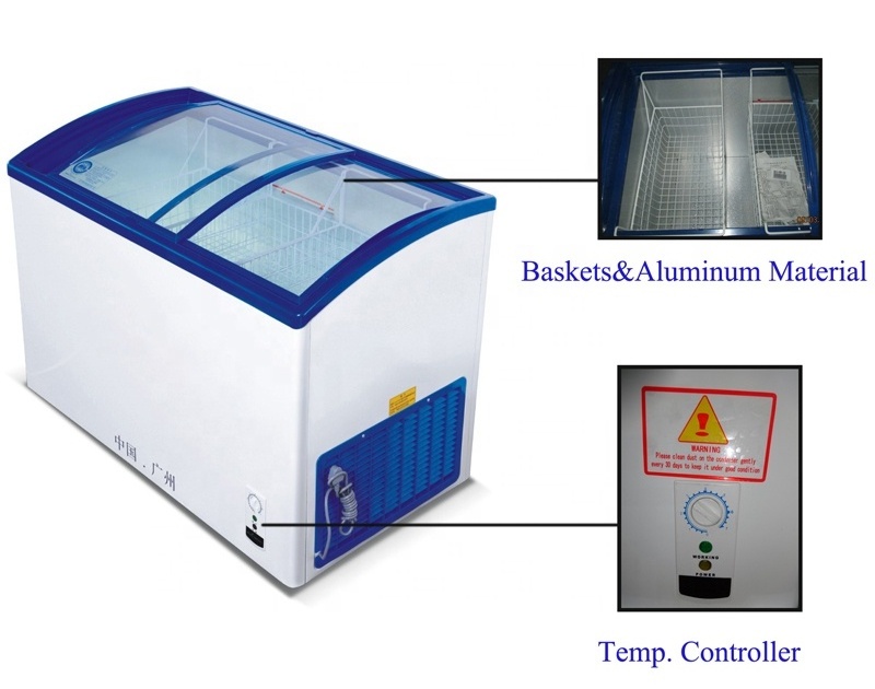 250L Commercial Top two glass sliding door chest freezer for sale