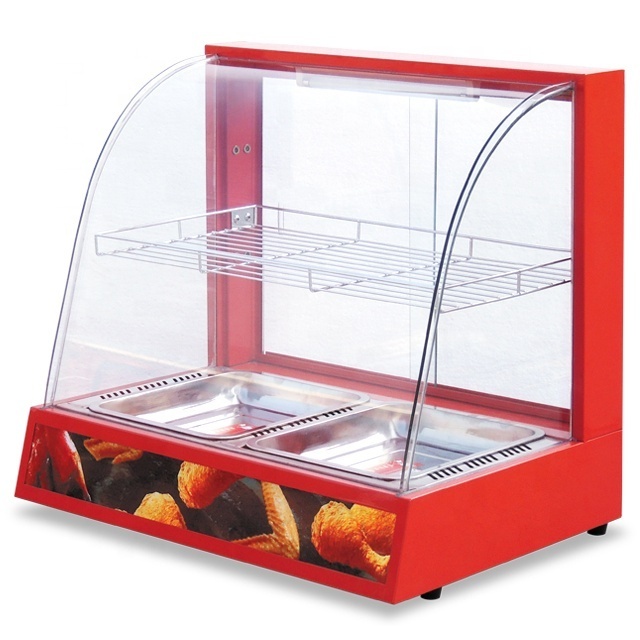 Curved Glass Kitchen Warmer Display / Food Warmer Display Counter / Hot Warmer Cabinet