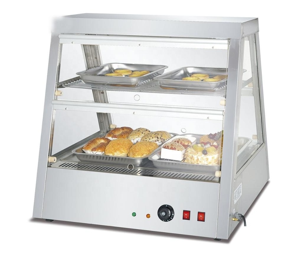 Curved Glass Kitchen Warmer Display / Food Warmer Display Counter / Hot Warmer Cabinet