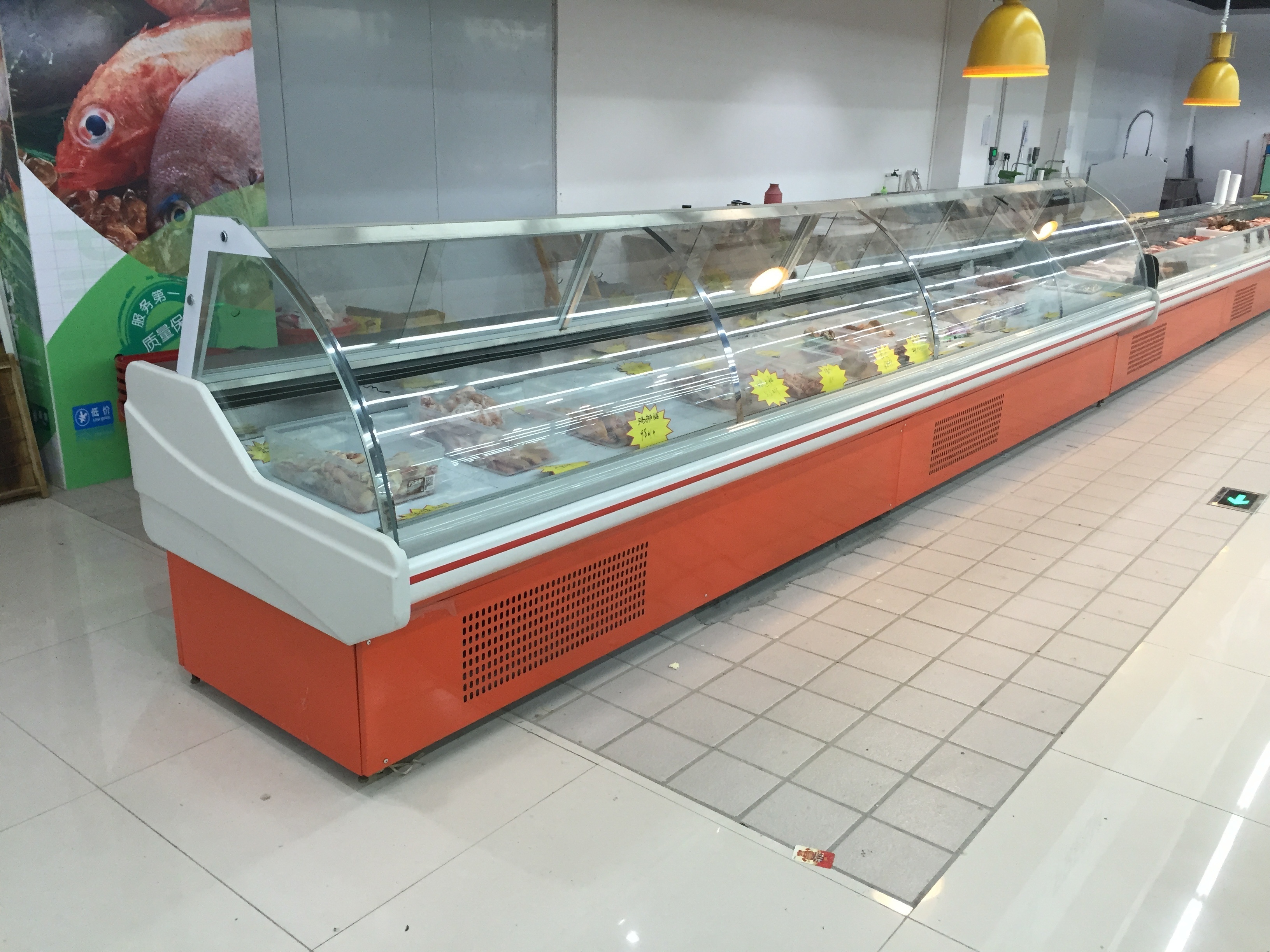 Fresh meat display curved glass showcase Deli case/supermarket refrigerator