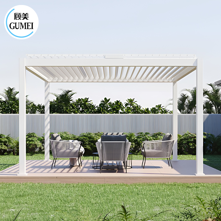 Easily Assembled Motorized Opening Pergolas Canopy Gazebo Louvered Pergola with Side Sun Screen