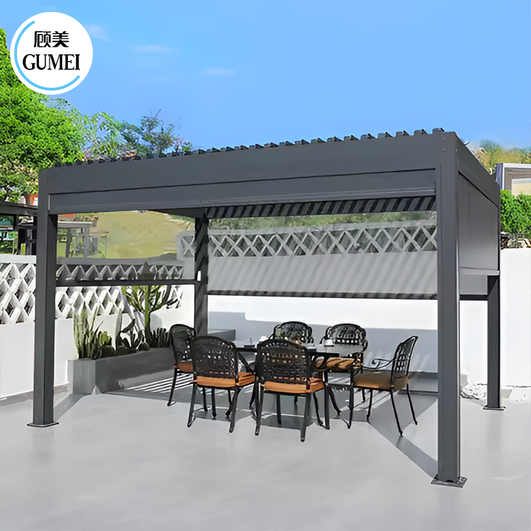 Cheap Price Remote Control Aluminum Alloy Windproof Awning Gazebo Outdoor Pergola