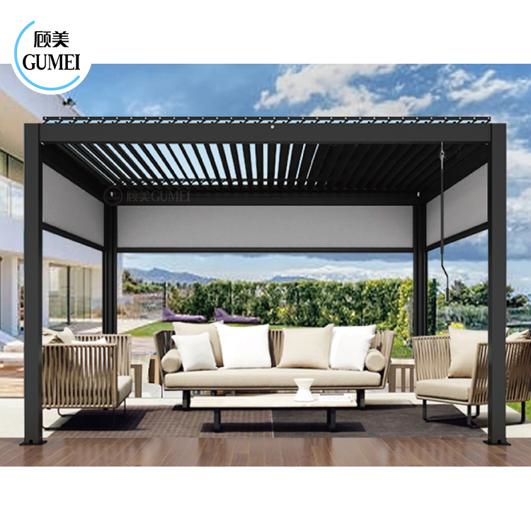 Hot Sale Electric Aluminum Waterproof Pergola Cover with Side Blind And Motorized Louver