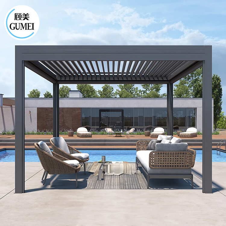 Hot Sale Electric Aluminum Waterproof Pergola Cover with Side Blind And Motorized Louver