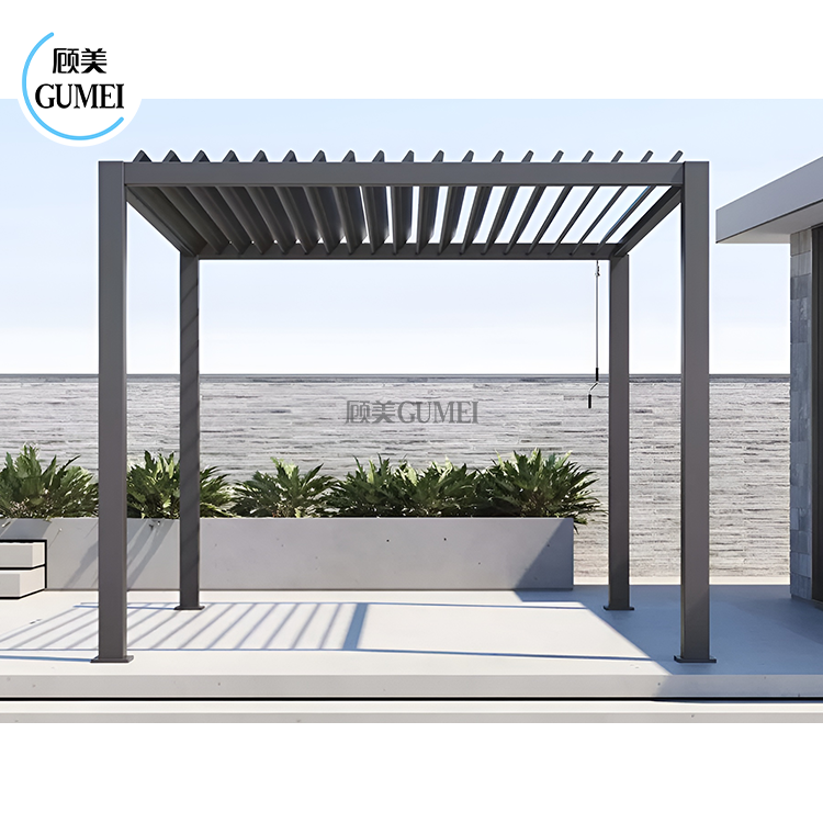 Gumei 3x3m Grey Color Pergola Outdoor barbeque Sun Protection Aluminium Louvered Roof Manual Control Pergola gazebo