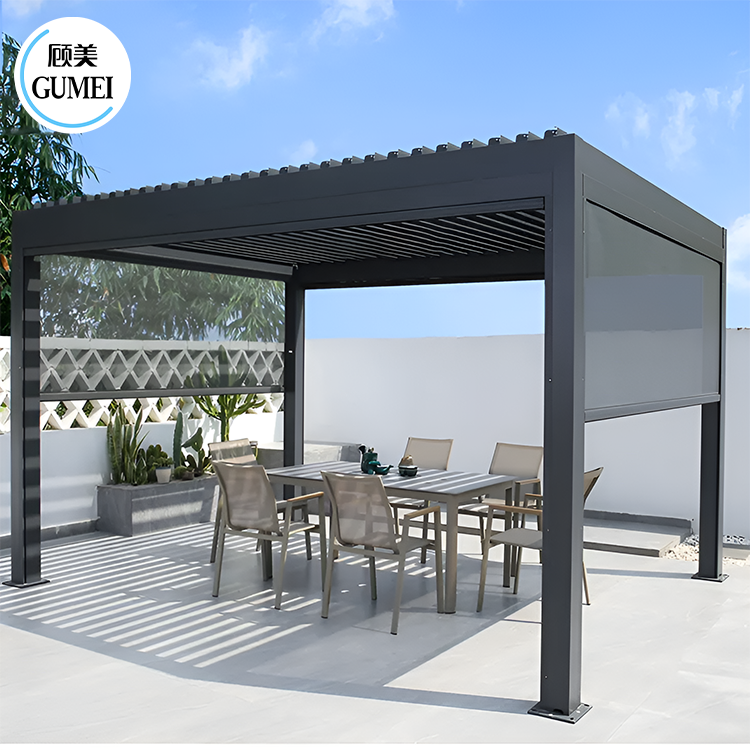 High Quality Garden Patio Aluminum Pergola Modern Gazebo Design WIth Motorized Pergola Louver And LED Light