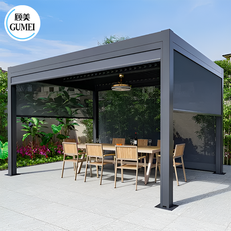 High Quality Garden Patio Aluminum Pergola Modern Gazebo Design WIth Motorized Pergola Louver And LED Light