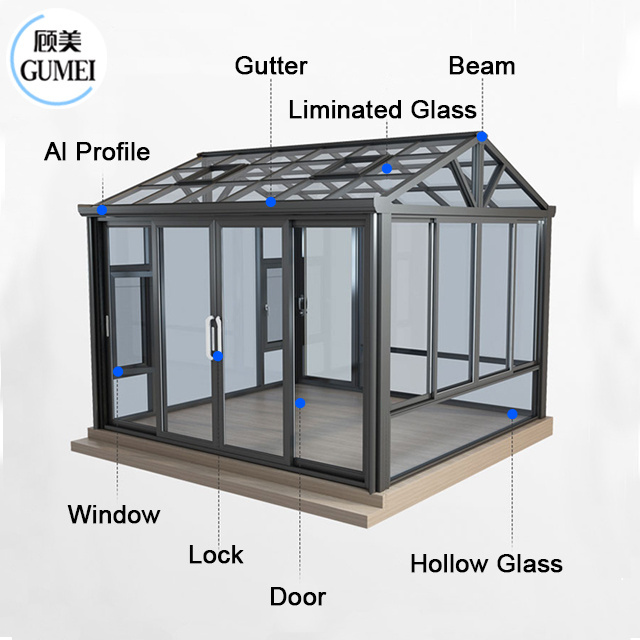 Modern Design Garden Veranda Sunroom For Villa Living with Portable Aluminum Glass