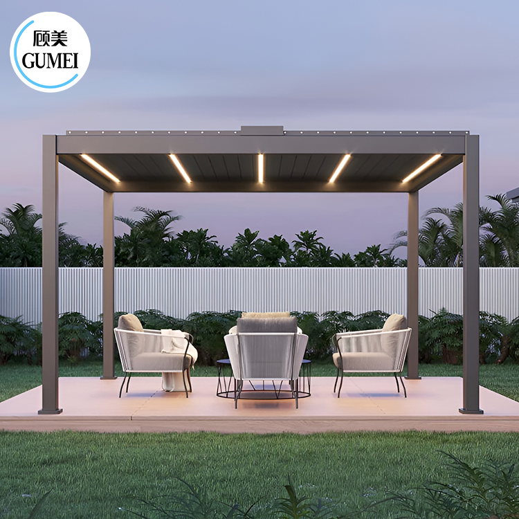 Install Easily Waterproof Electric Metal Outdoor Aluminum Sunshade Pergola Gazebo with Zipper Screens