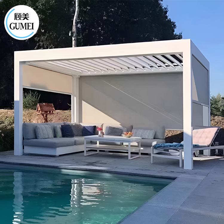 Garden Aluminium Outdoor Pergola Rainproof Opening And Closing Roof Louvered Bioclimatic Pergola Kits