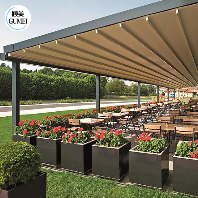 Sun Shading Awning Motorized Retractable Awning Pergola Outdoor Terrace Sliding Shades Retractable Roof For Restaurants Or Bars