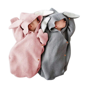 Ins Style Bunny Knitted Newborn Baby Sleeping Bag Winter Reasonable Price Baby Swaddle Wrap Sleeping Bag For Baby Stroller