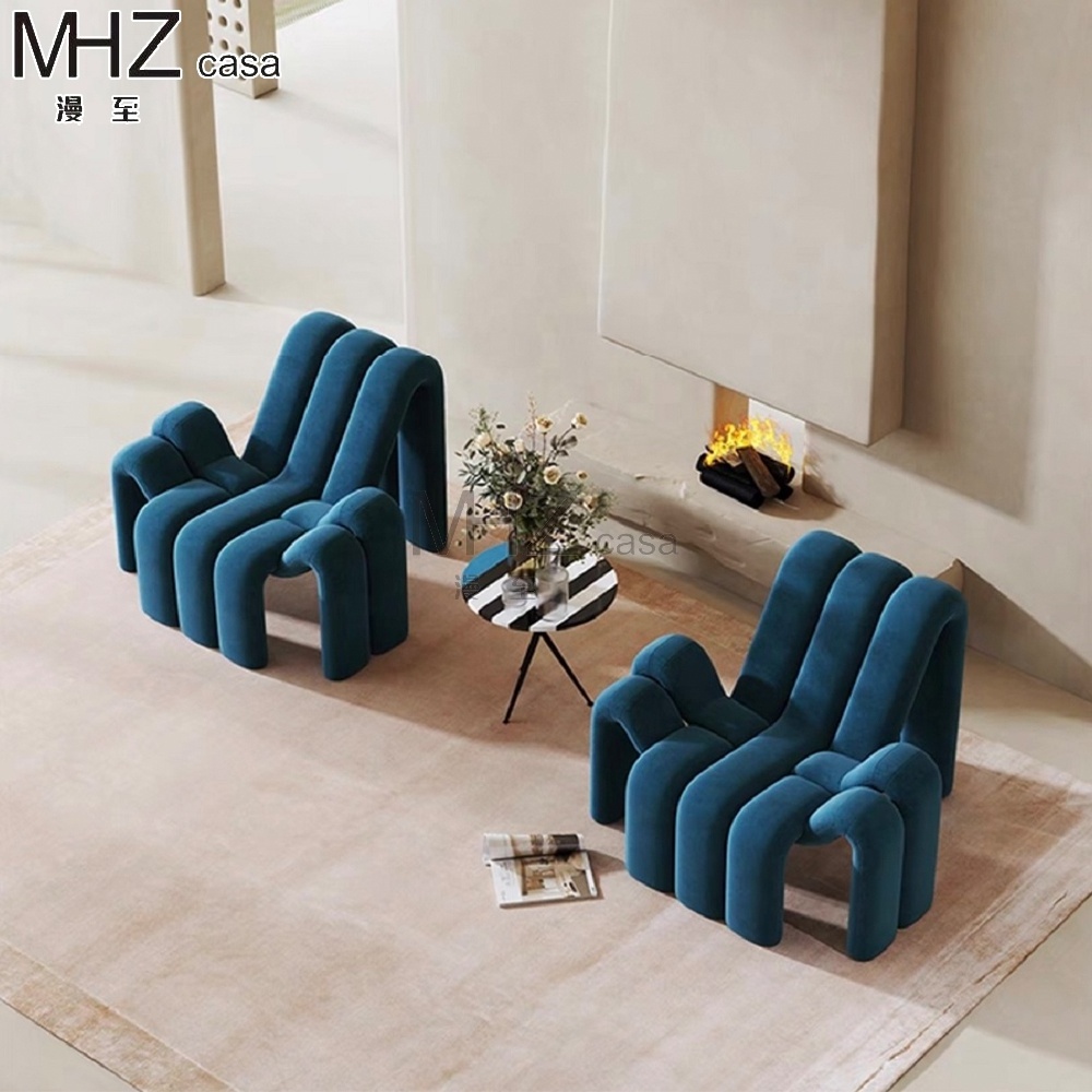 Octopus Shape Leisure Blue Accent Chairs For Bedroom Velvet Recliner Chair Chaise Lounge Comfortable Unique Living Room Chairs