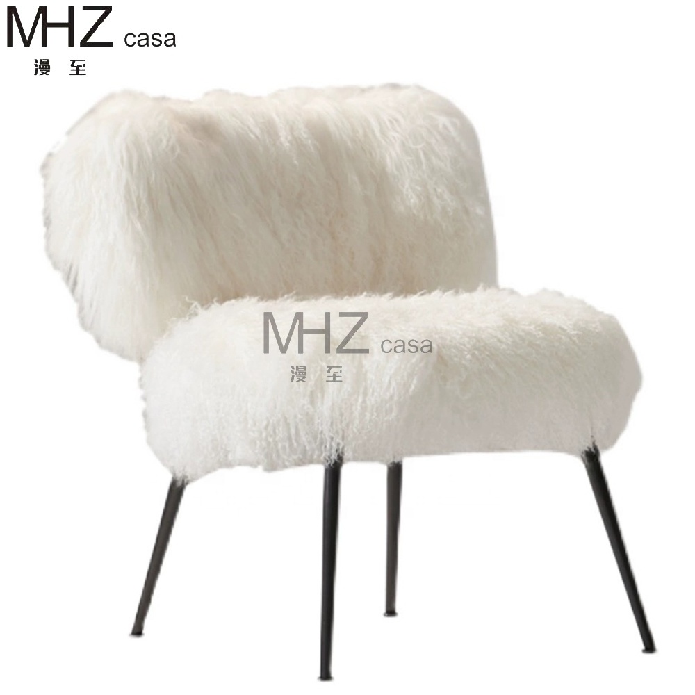 MHZ casa High End Luxury Design Nordic White Accent Chair Wool Blend Fabric Cafe Metal Base Leisure Rocking Chairs