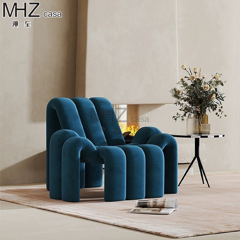 Octopus Shape Leisure Blue Accent Chairs For Bedroom Velvet Recliner Chair Chaise Lounge Comfortable Unique Living Room Chairs