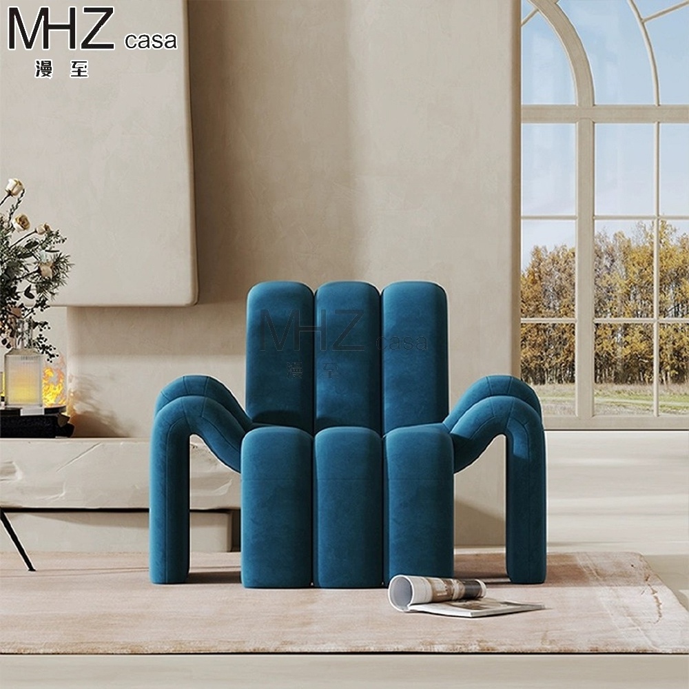 Octopus Shape Leisure Blue Accent Chairs For Bedroom Velvet Recliner Chair Chaise Lounge Comfortable Unique Living Room Chairs