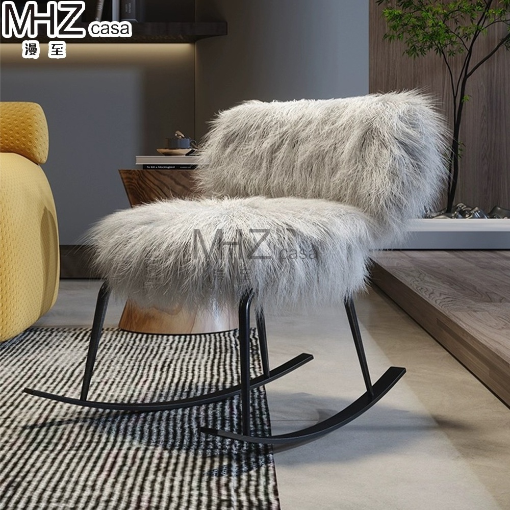 MHZ casa High End Luxury Design Nordic White Accent Chair Wool Blend Fabric Cafe Metal Base Leisure Rocking Chairs