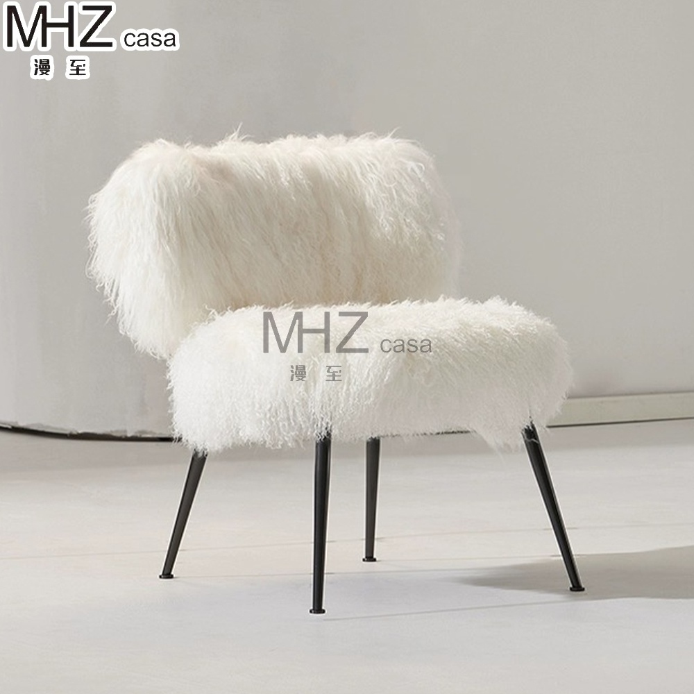 MHZ casa High End Luxury Design Nordic White Accent Chair Wool Blend Fabric Cafe Metal Base Leisure Rocking Chairs