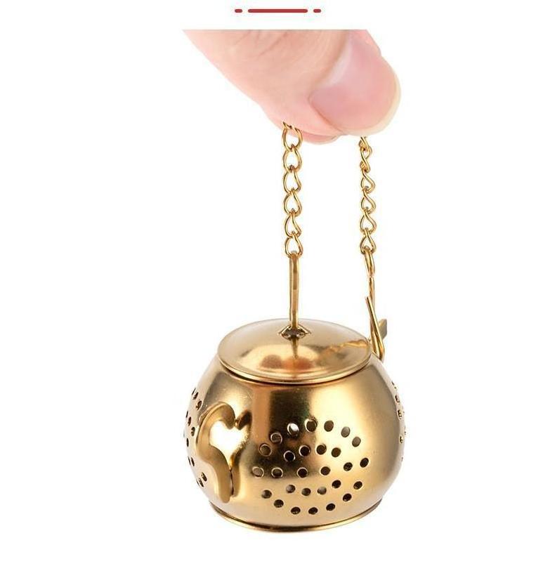 Golden Teapot Loose Leaf Tea Diffuser Stainless Steel Strainer Steeper Tea Infuser With Tray