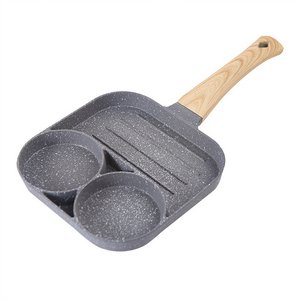 Non Stick Wooden Handle Breakfast Egg Pan Divided Grill Frying Pan