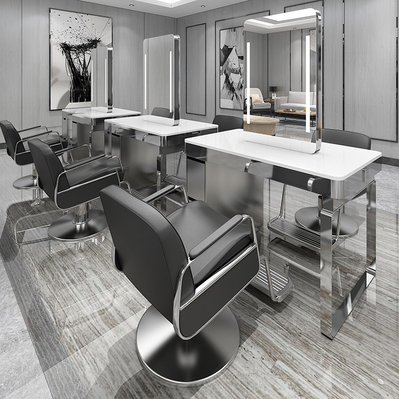 Factory Direct Salon Beauty Furniture Standard Size Makeup Styling Mirror Station With Multiple Cabinets For Barber