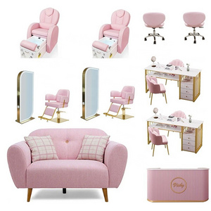 Customized Nail Tashampoo Sink Pink Manshampoo Chaire/pedicure Chairs Salon Furniture Metal Modern Beauty Salon Furniture Set