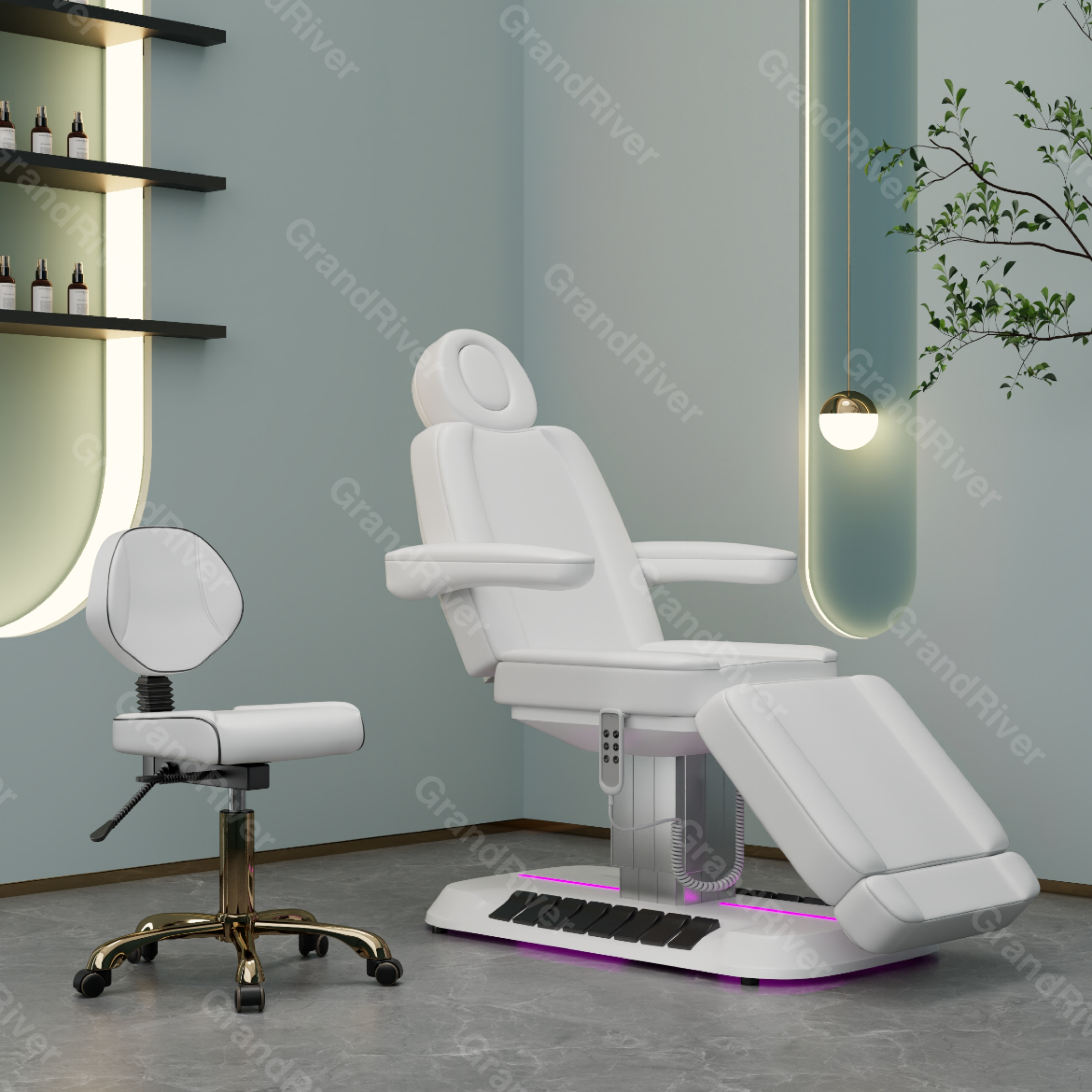 White Leather Beauty Full Electrical 4 Motor Podiatry Chair Facial Massage Dental Aesthetic Reclining Chair All Purpose Bed