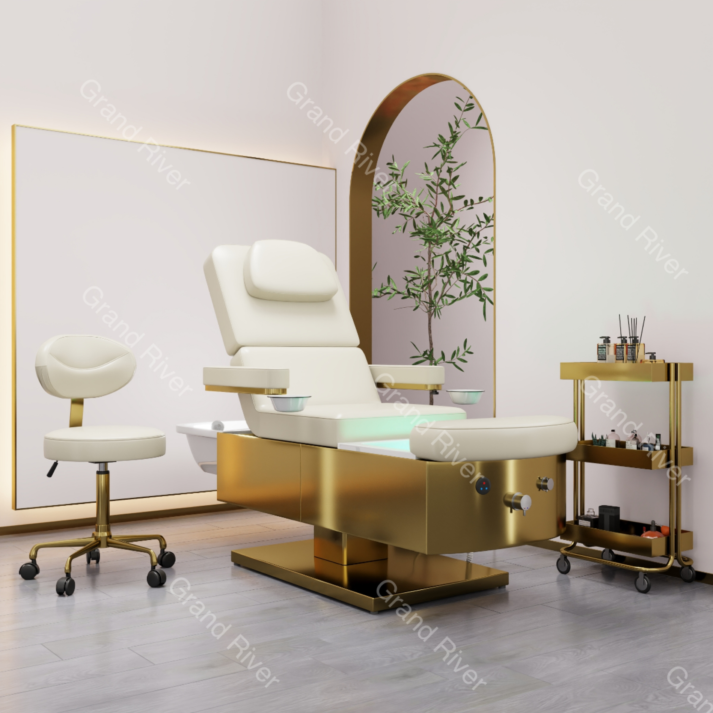 High quality gold Electric Salon furniture spa beauty bed multi-function Pedicure shampoo body massage one-piece massage table