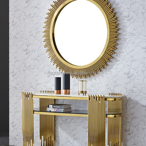 New arrival China Wholesale Gold ellipse console table entryway marble top stainless steel tables