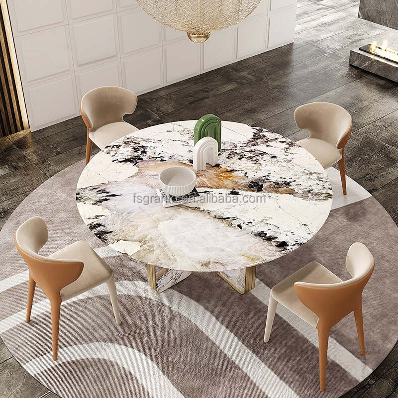 Hot sale stainless steel rock plate table villa kitchen furniture round shape dining table