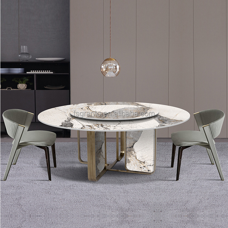 Hot sale stainless steel rock plate table villa kitchen furniture round shape dining table