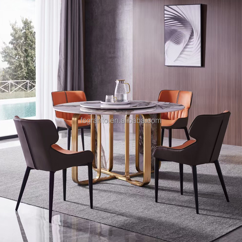 Hot sale stainless steel rock plate table villa kitchen furniture round shape dining table