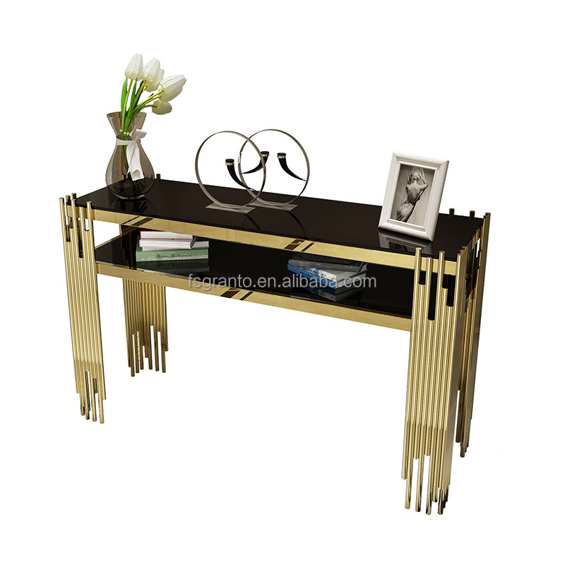 High quantity glass top long console table stainless steel console indoor furniture