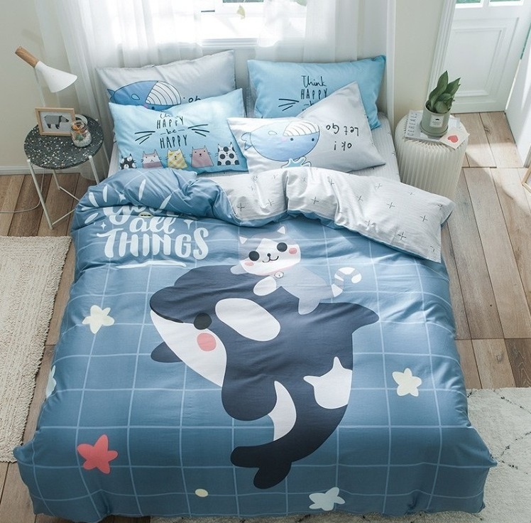 New Design Luxury Printed Cartoon Animal Zoon Home Bed Sheet Set Kids Bedding Set 4 Pcs