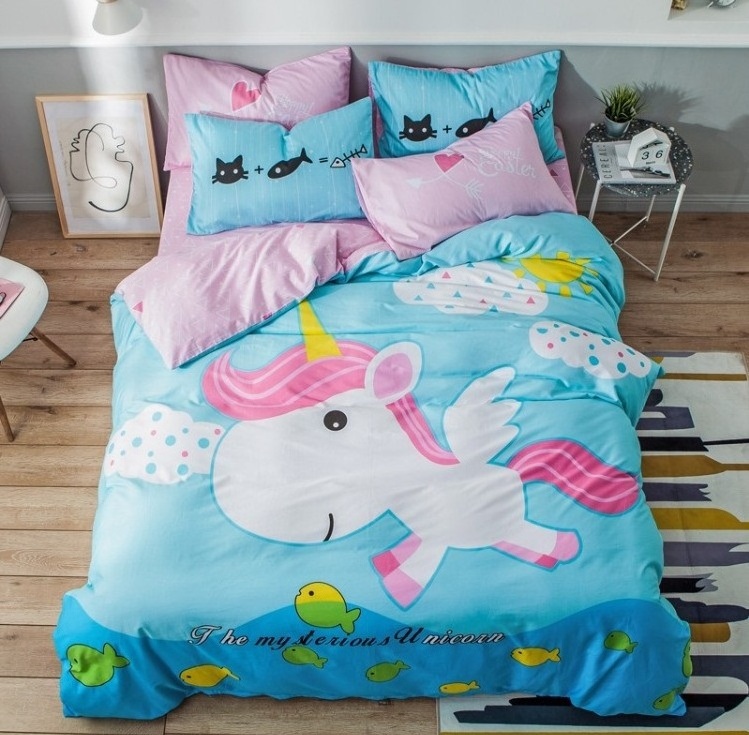 New Design Luxury Printed Cartoon Animal Zoon Home Bed Sheet Set Kids Bedding Set 4 Pcs