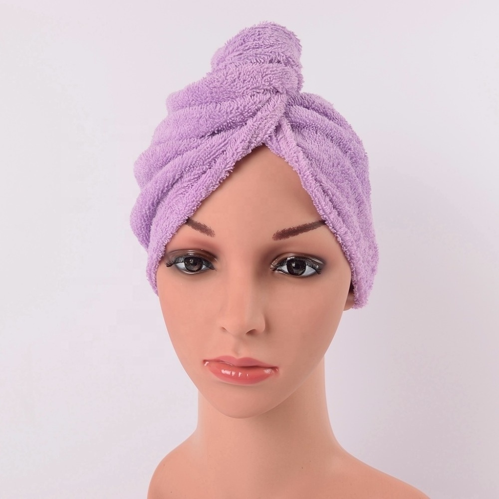 custom 100% Cotton women quick drying salon turban hair towel wrap