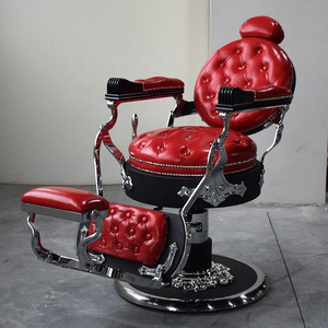 Antique Style Red Silver Barber Shop Hair Styling Chair Salon Barber Chair For Sale