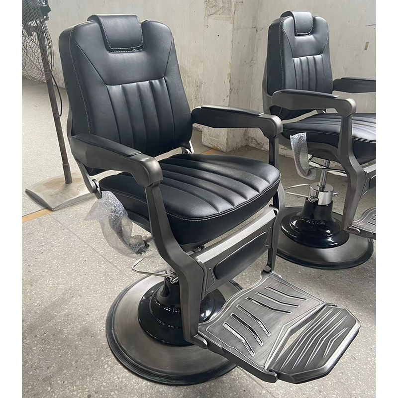 Modern Black Leather Saloon Barber Shaving Chair Reclining Rotatable Hair Salon Cutting Chair For Men