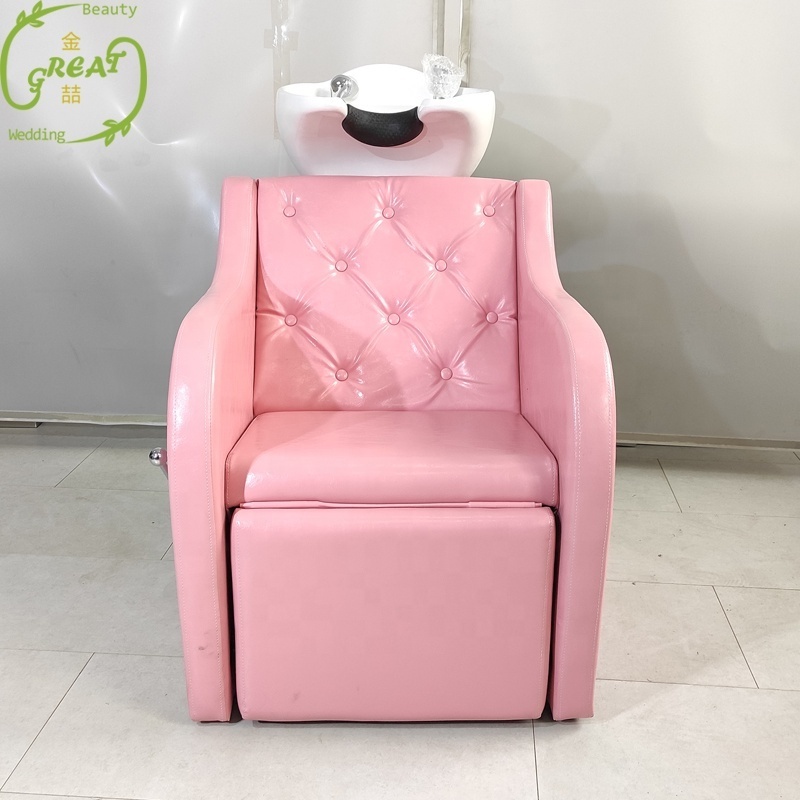 Great Foshan Factory Hair Salon Pink Hair Salon Shampoo Chair With Bowl