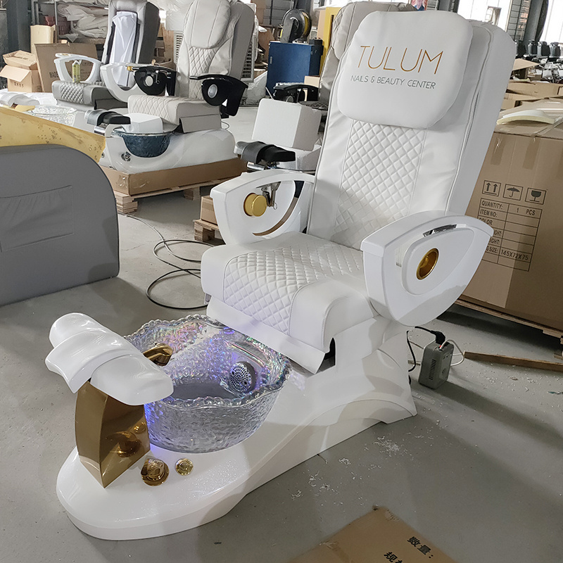 Nail Salon Furniture Equipment White Golden Electric Reclining Massage Manicure Foot Spa Luxury Pedicure Chairs