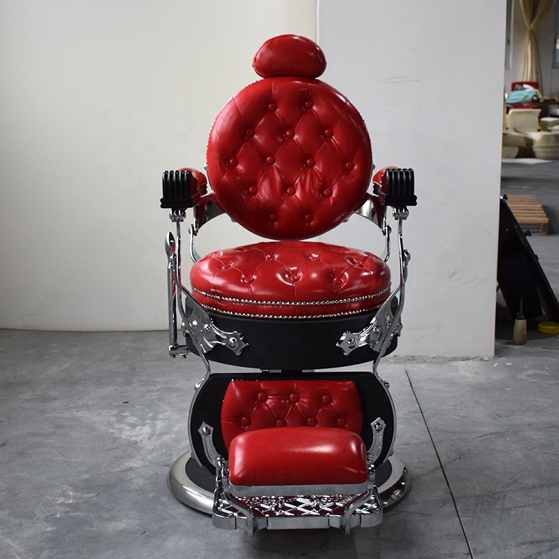 Antique Style Red Silver Barber Shop Hair Styling Chair Salon Barber Chair For Sale