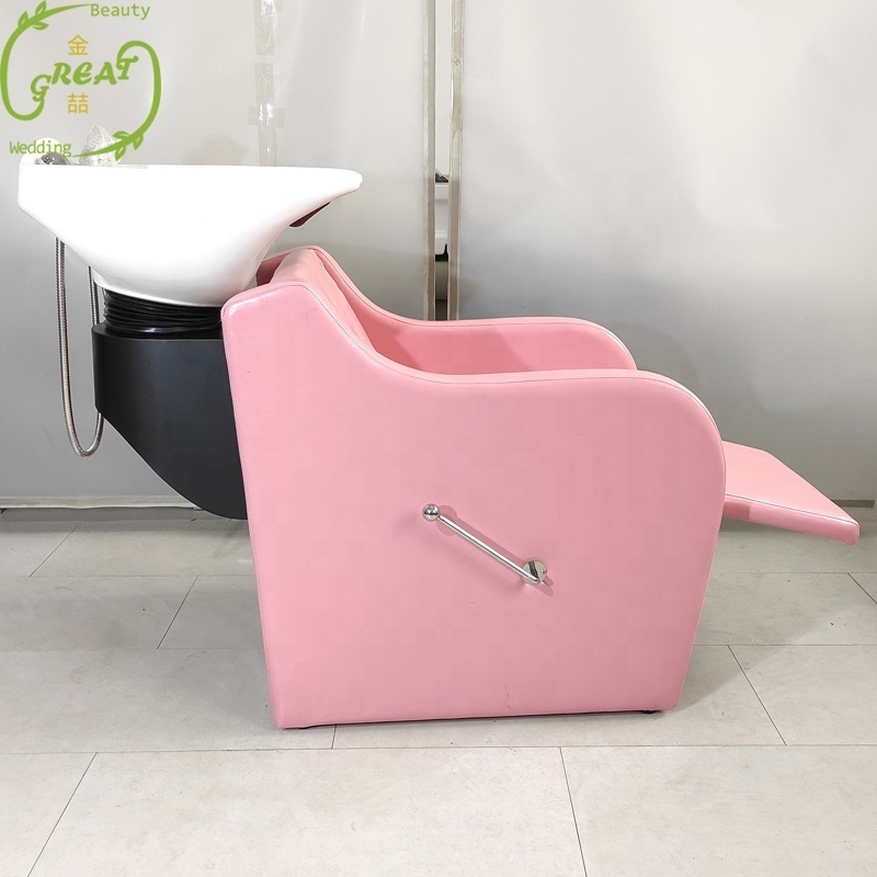 Great Foshan Factory Hair Salon Pink Hair Salon Shampoo Chair With Bowl